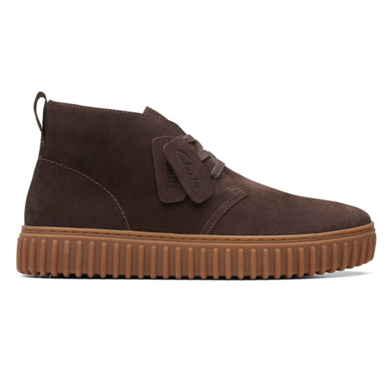 detail OBUV CLARKS TORHILL DESERT BOOT DARK BROWN SUEDE